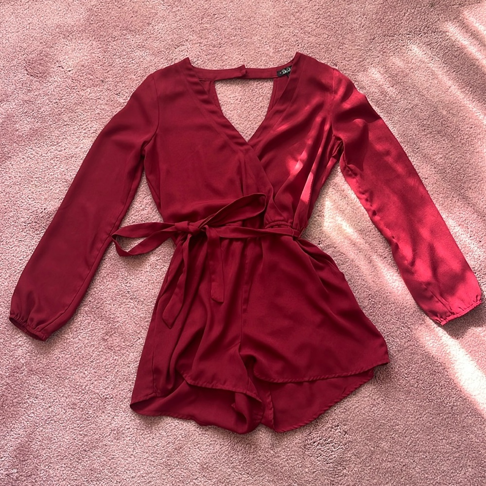 Red Romper with Belt and Pockets Size S